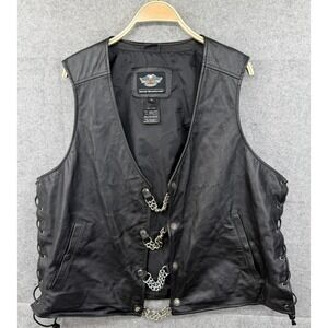 Vtg Harley Davidson Pathway Leather Vest Mens XL 98103-02VM Snap Chain Extenders